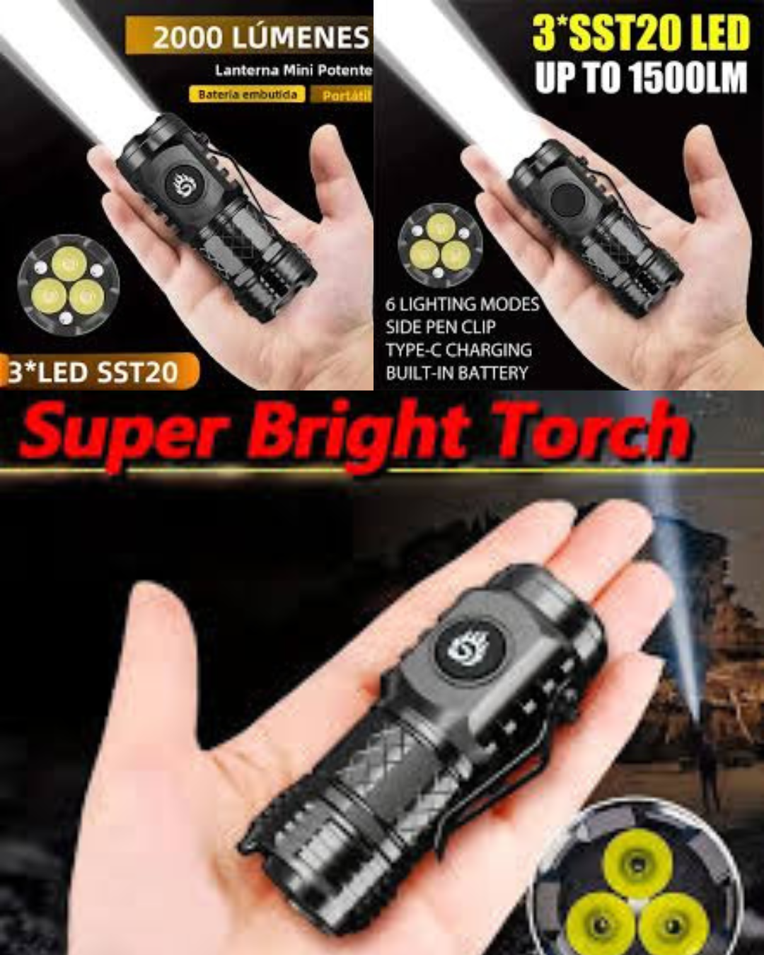 Powerful Rechargeable LED Flashlight With Built In Battery