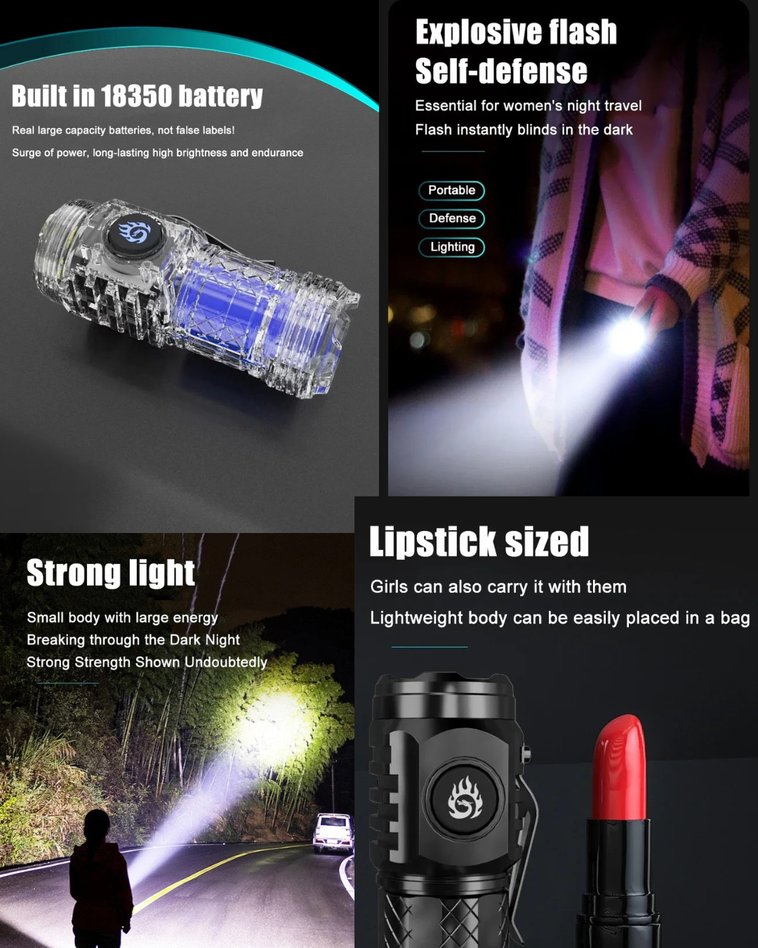Powerful Rechargeable LED Flashlight With Built In Battery
